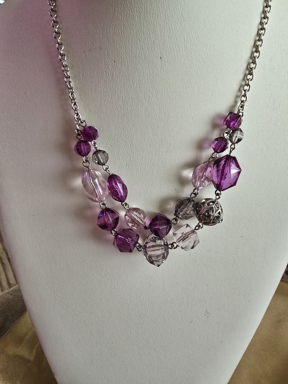 Napier Purple and Clear Multi-Bead Necklace with Silver-Tone Accents - Picture 1 of 1